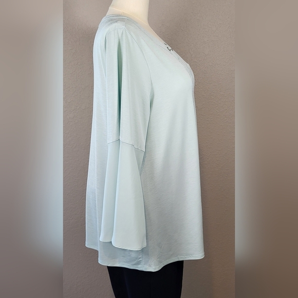 CATO Light Mint Green Embellished Neckline Bell Sleeve Top - Plus Size 18/20W - Picture 3 of 10